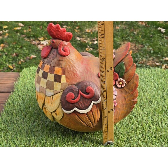 Jim Shore Rooster Chicken Hen Hope Outdoor Living Collection Floral Plaid 12" - Picture 9 of 12